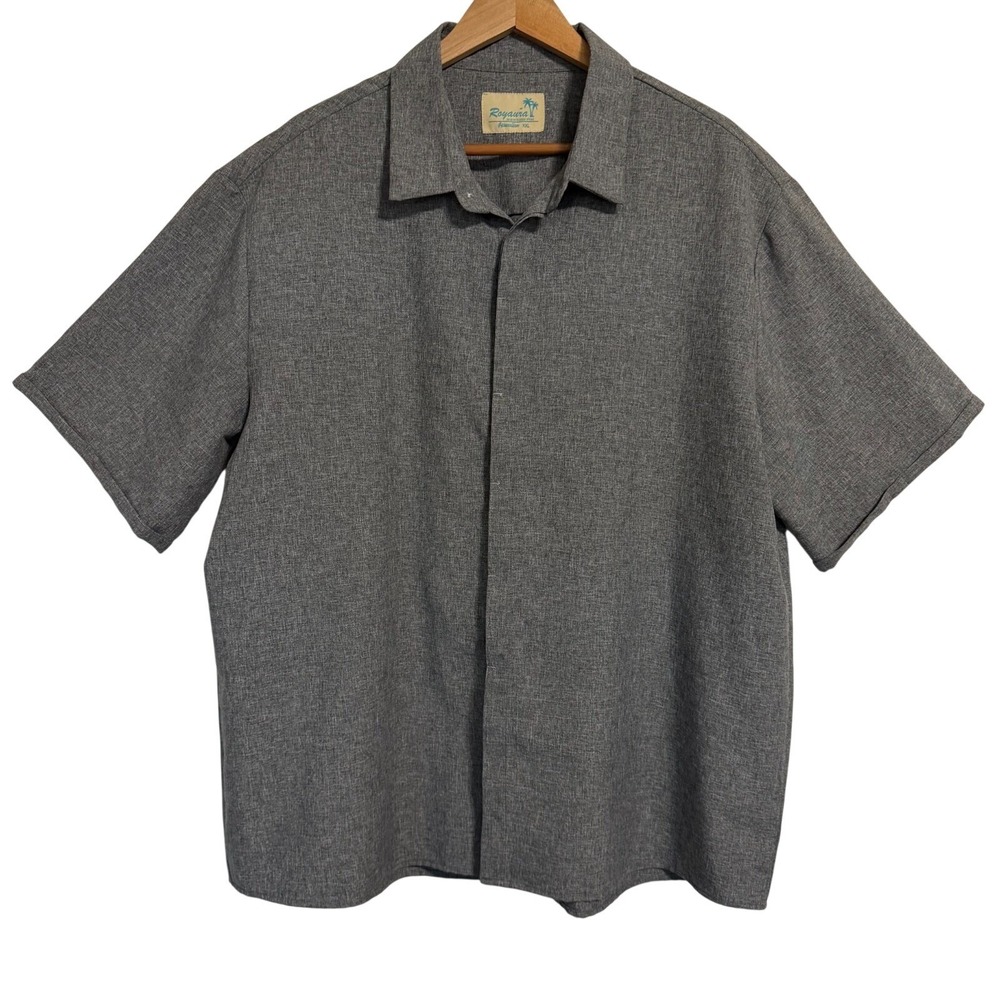 Royaura Hawaiian Shirt Mens XXL Grey Short Sleeve Hidden Placket Textured Top